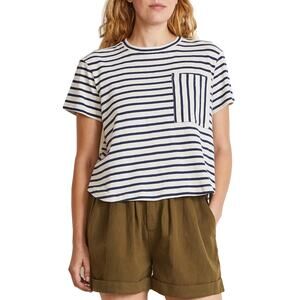 Apiece Apart 'Easy' White Crewneck Stripe Pocket T-Shirt Size M